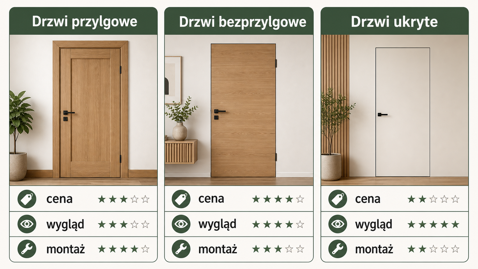 Porównanie drzwi przylgowych, bezprzylgowych i ukrytych do domu pod Bochnią