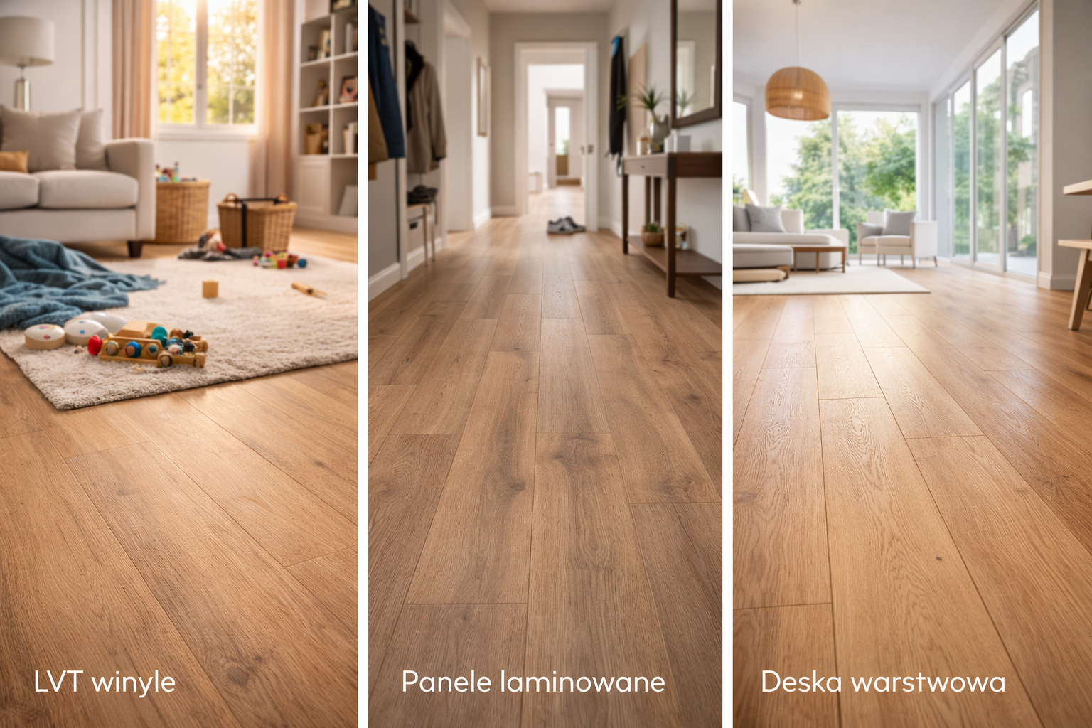 Porównanie podłóg: LVT winyle, panele laminowane oraz deska warstwowa montowane przez Expert Bochnia